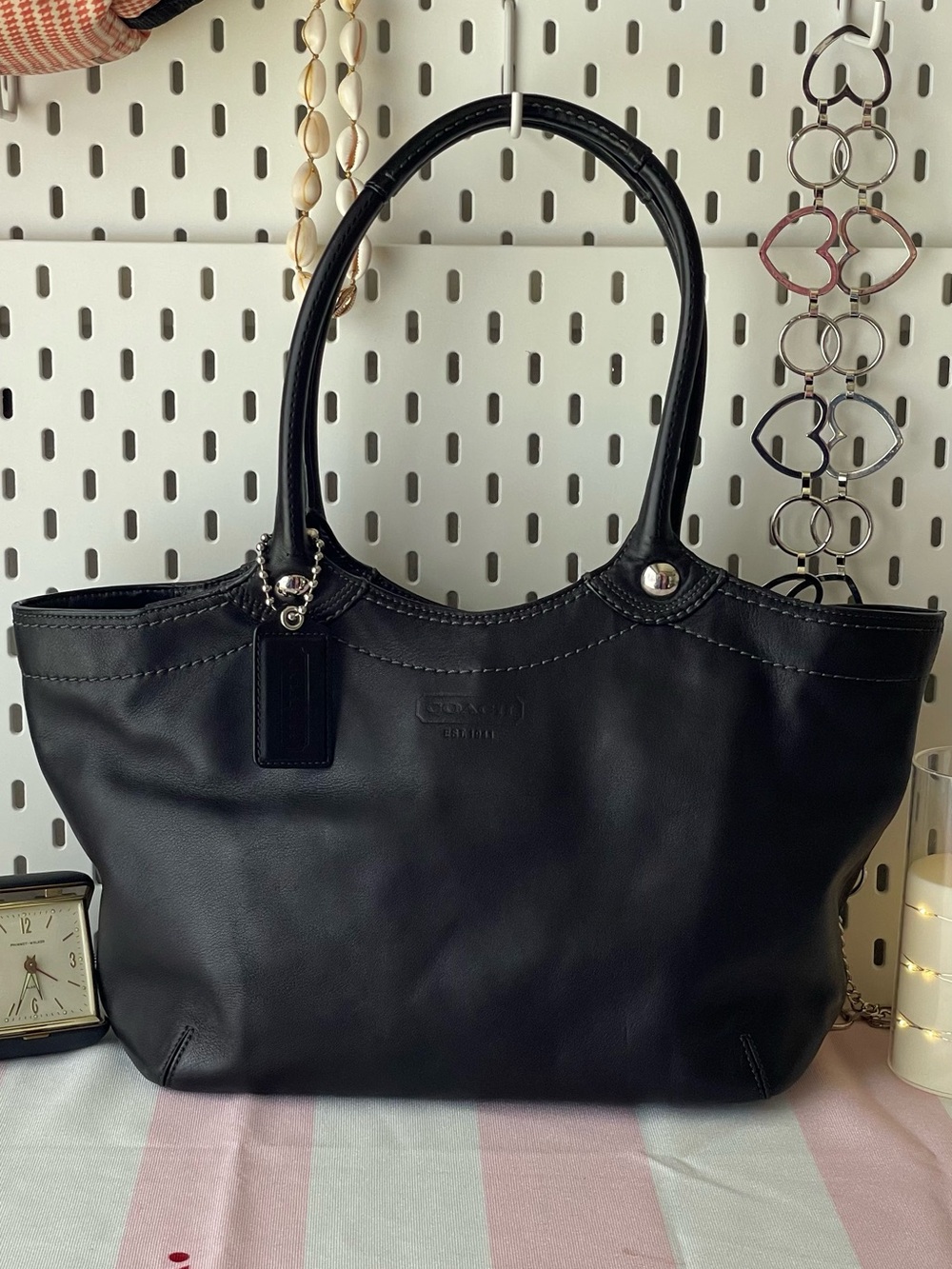 Coach Black Leather Tote with legacy Lining